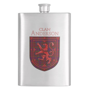 Anderson of Kinnedear Red Tartan Scottish Plaid Hip Flask