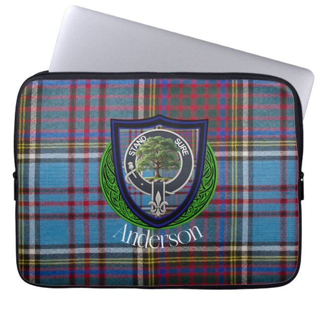 Anderson Scottish Clan Tartan and Crest Laptop Sleeve (Front)