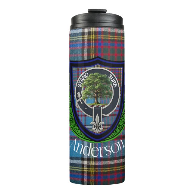 Anderson Scottish Clan Tartan and Crest Thermal Tumbler (Front)