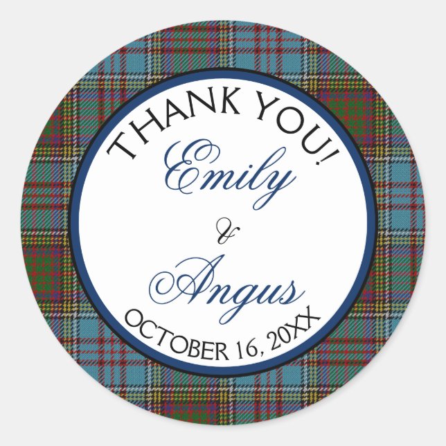 Anderson Tartan Scottish Wedding Thank You Classic Round Sticker (Front)