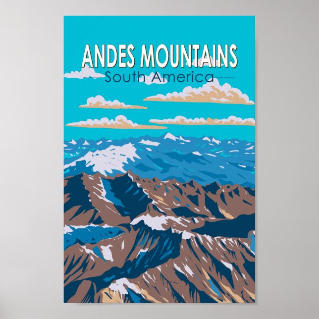 Andes Mountains South America Travel Art Vintage Poster (Front)