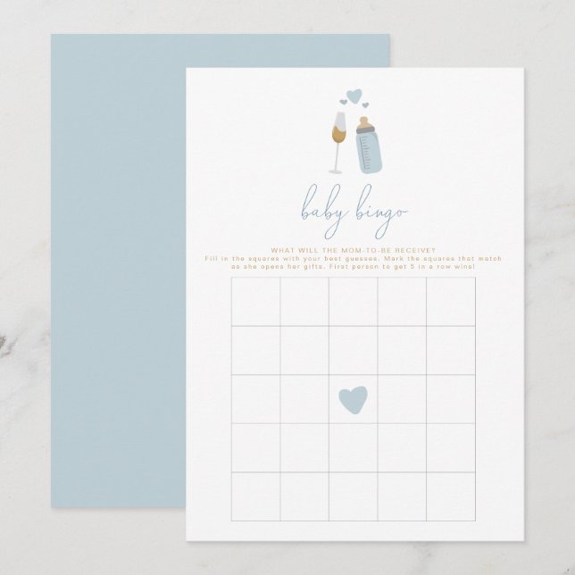 ANDI Blue Poppin' Bottles Baby Shower Bingo Game Invitation (Front/Back)