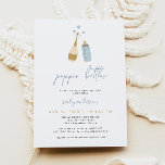 ANDI Dusty Blue Poppin' Bottles Boy Baby Shower Invitation<br><div class="desc">This 'poppin bottles' baby shower invitation template features a baby bottle and champagne bottle with a cute dusty blue and gold colour combination. Easily edit *most* wording on this invitation to better meet your needs. This invite is the perfect addition to your baby boy celebration.</div>