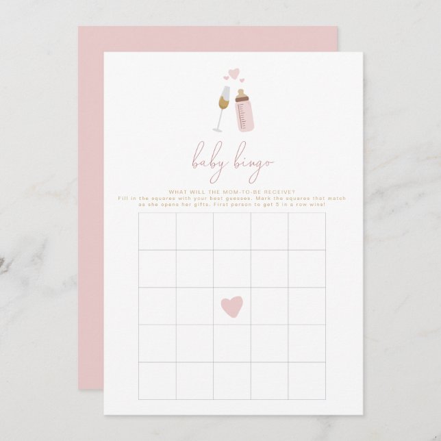 ANDI Pink Poppin' Bottles Baby Shower Bingo Game Invitation (Front/Back)