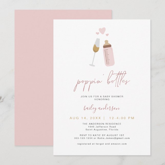ANDI Pink Poppin' Bottles Boy Baby Shower  Invitation (Front/Back)
