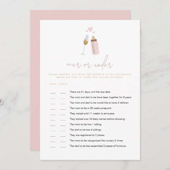 ANDI Pink Poppin' Bottles Over or Under Baby Game Invitation (Front/Back)