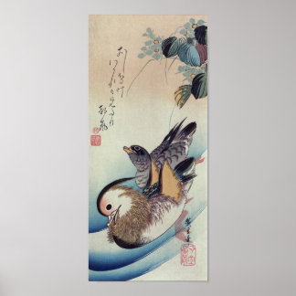 Ando Hiroshige Mandarin Ducks Colour Woodcut Poster