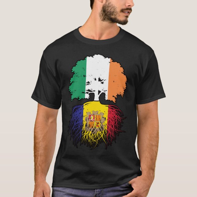 Andorra Andorran Irish Ireland Tree Roots Flag T-Shirt (Front)