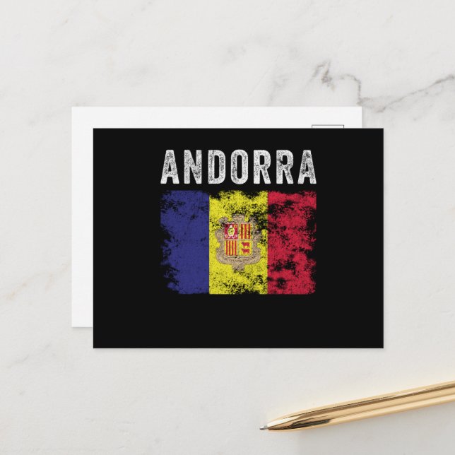 Andorra Flag Distressed - Andorran Flag Postcard (Front/Back In Situ)