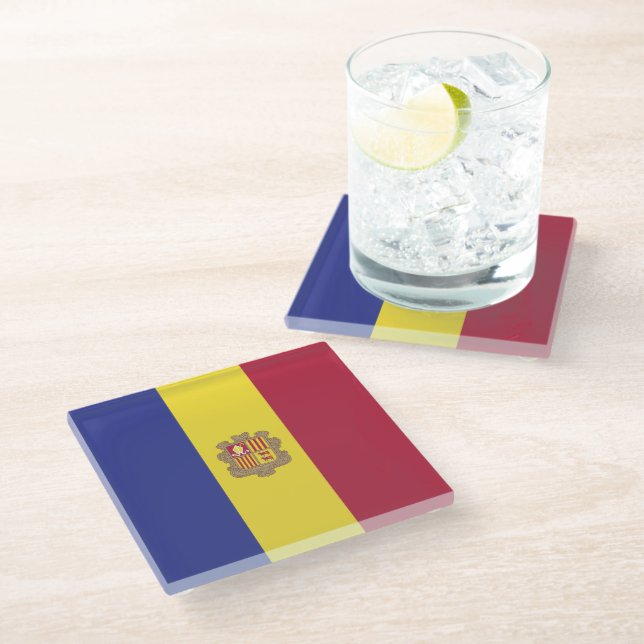 Andorra flag glass coaster (Angled)