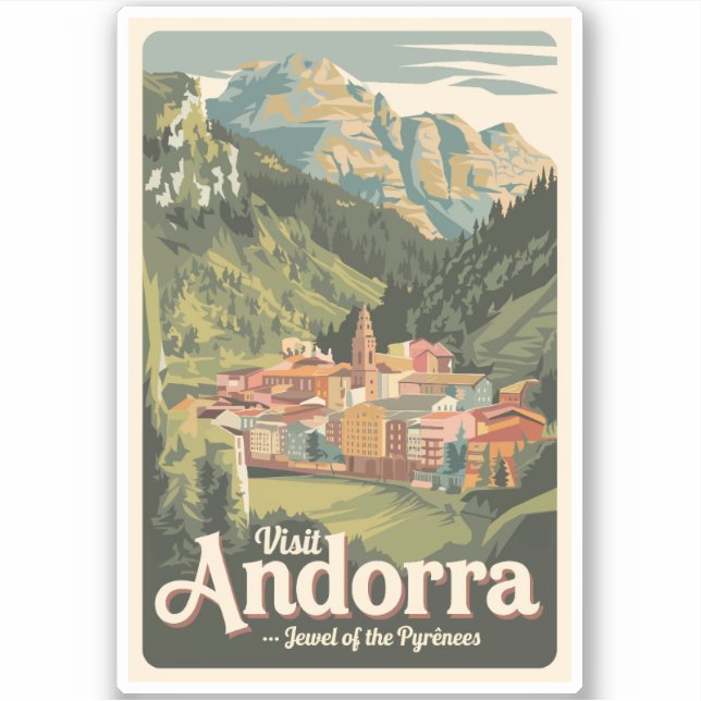 Andorra Illustration Travel Art Vintage (Front)