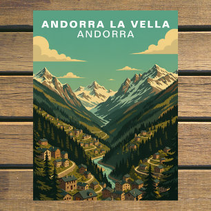Andorra la Vella, Andorra Retro Alpine Village Postcard