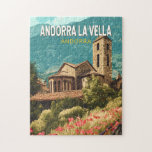 Andorra la Vella Travel Art Vintage Jigsaw Puzzle<br><div class="desc">Andorra la Vella retro vector travel design. Andorra la Vella is the capital of Andorra,  in the Pyrenees mountains between France and Spain.</div>
