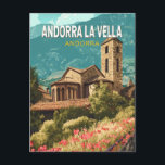 Andorra la Vella Travel Art Vintage Postcard<br><div class="desc">Andorra la Vella retro vector travel design. Andorra la Vella is the capital of Andorra,  in the Pyrenees mountains between France and Spain.</div>