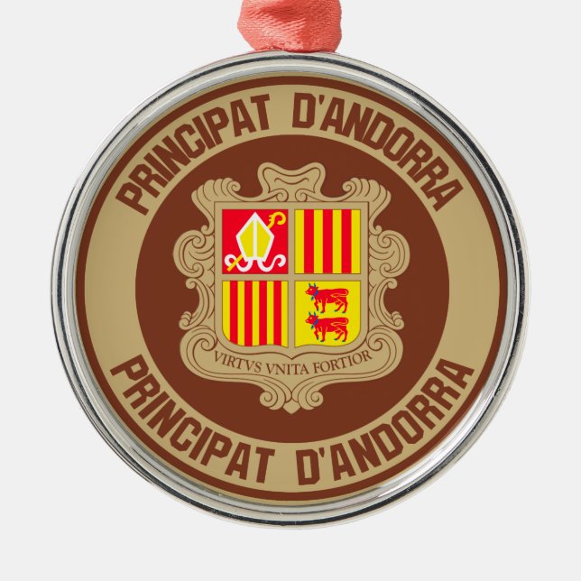 Andorra Round Emblem Metal Tree Decoration (Front)