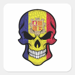 Andorra Smiling Skull Flag Square Sticker