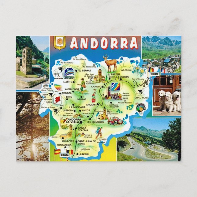 Andorra Vintage Map Postcard (Front)