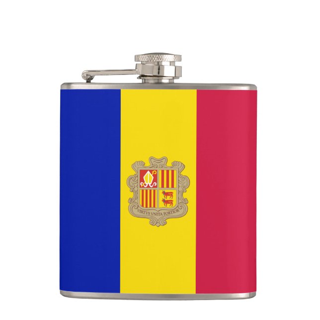 Andorran Flag & travel Andorra /sports fans Hip Flask (Front)