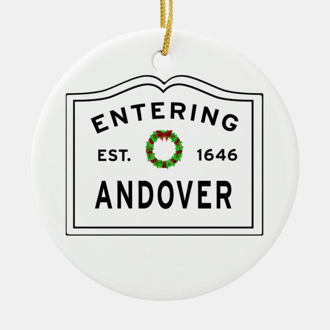 Andover, MA Holiday Wreath Metal Ornament (Front)