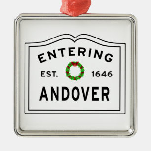 Andover, MA Holiday Wreath Metal Ornament