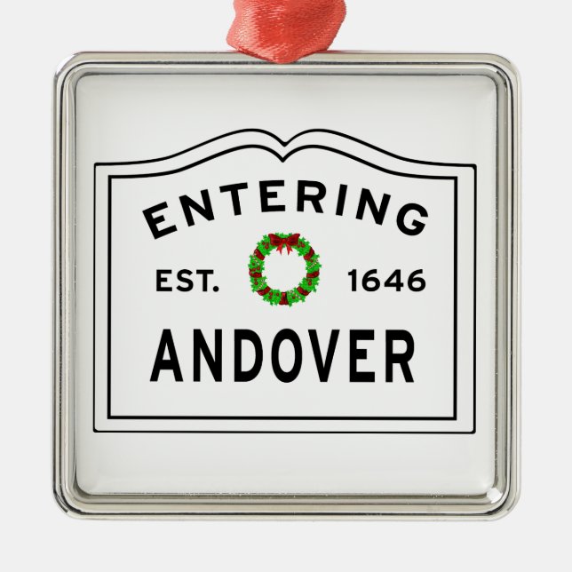 Andover, MA Holiday Wreath Metal Ornament (Front)