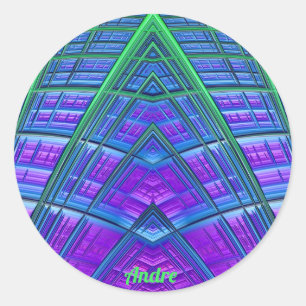 ANDRE ~ Cool! Green Purple Blue Geometric ~  Classic Round Sticker