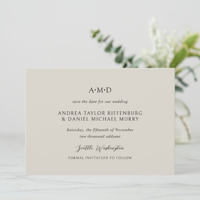 Andrea Beige Elegant Wedding Save The Date (Standing Front)