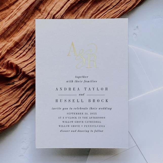 ANDREA Black White Gold Formal Elegant Wedding (ANDREA Black White Gold Formal Elegant Wedding Foil Invitation)