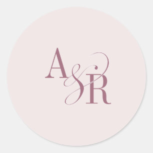 ANDREA Burgundy Blush Pink Simple Wedding Monogram Classic Round Sticker
