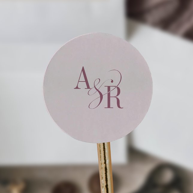 ANDREA Burgundy Blush Pink Simple Wedding Monogram Classic Round Sticker (ANDREA Burgundy Blush Pink Simple Wedding Monogram Classic Round Sticker)