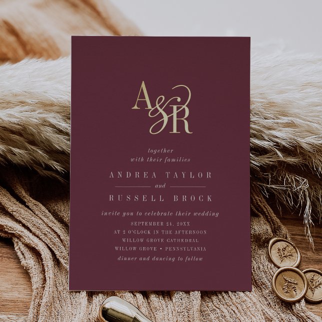 ANDREA Burgundy Gold Foil Formal Elegant Wedding (ANDREA Burgundy Gold Foil Formal Elegant Wedding Foil Invitation)