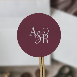 ANDREA Burgundy Red Modern Simple Wedding Monogram Classic Round Sticker