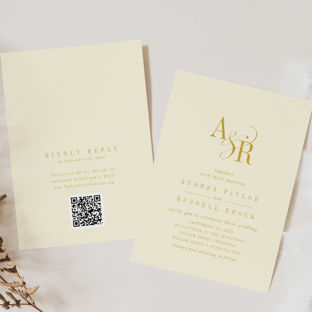 ANDREA Butter Yellow QR Code Elegant Wedding Invitation (ANDREA Butter Yellow QR Code Elegant Wedding Invitation)
