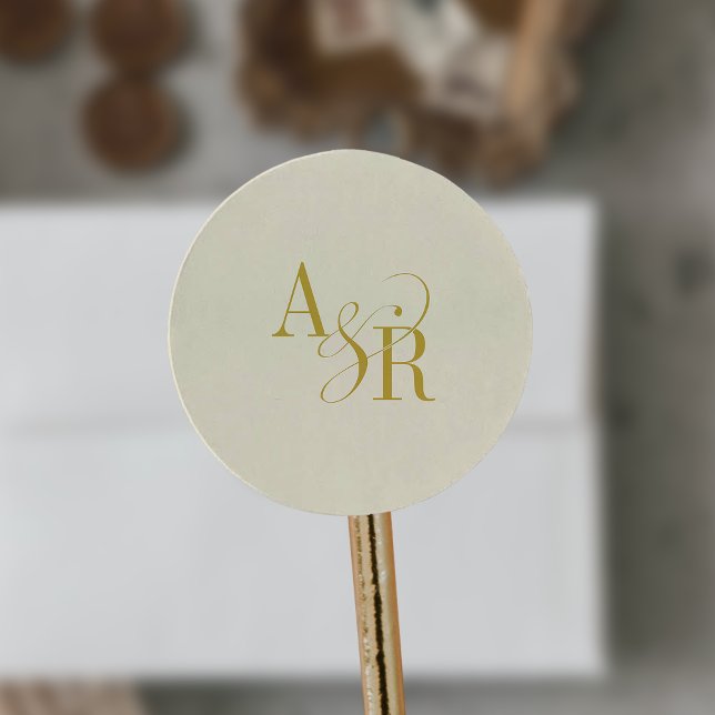 ANDREA Butter Yellow Simple Wedding Monogram Classic Round Sticker (ANDREA Butter Yellow Simple Wedding Monogram Classic Round Sticker)