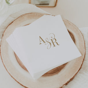 ANDREA Classic Gold White Boho Minimalist Wedding Napkin