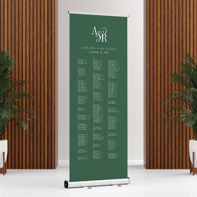 ANDREA Dark Green Modern Wedding Seating Chart Retractable Banner (ANDREA Dark Green Modern Wedding Seating Chart Retractable Banner)