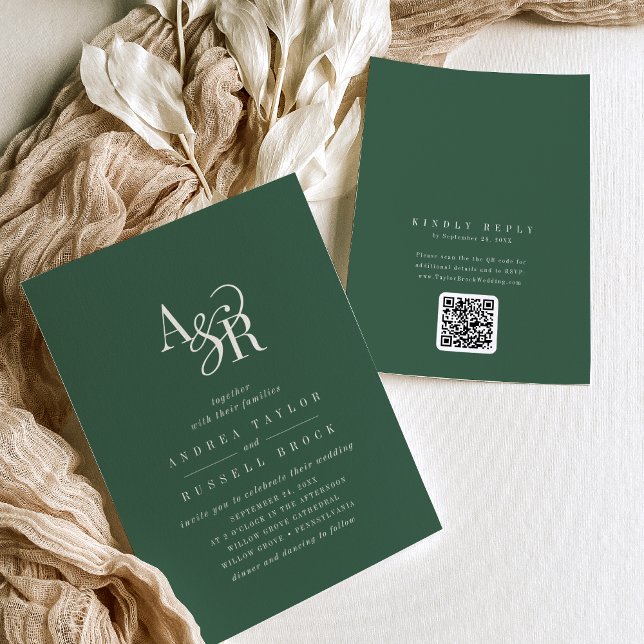 ANDREA Dark Green QR Code Classic Elegant Wedding Invitation (ANDREA Dark Green QR Code Classic Elegant Wedding Invitation)