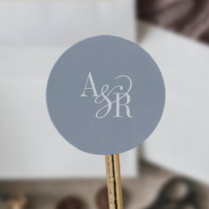 ANDREA Dusty Blue Modern Simple Wedding Monogram Classic Round Sticker