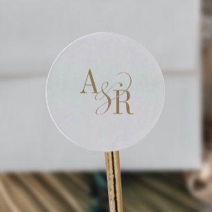 ANDREA Elegant Gold Simple Formal Wedding Monogram Classic Round Sticker