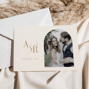 ANDREA Flat Minimal Gold Cream Boho Photo Wedding Thank You Card