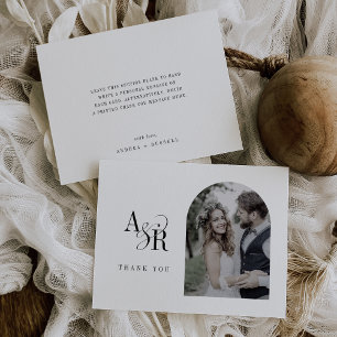 ANDREA Flat White Black Chic Minimal Photo Wedding Thank You Card
