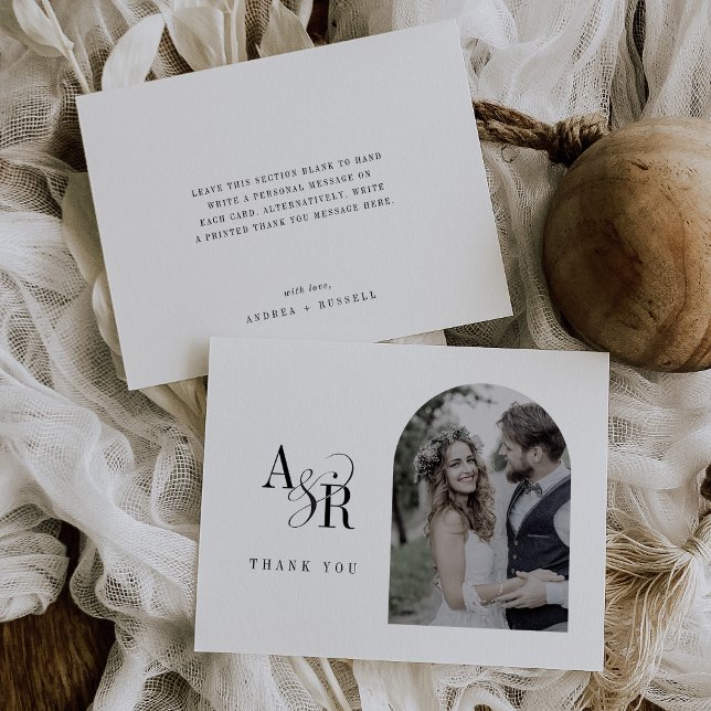 ANDREA Flat White Black Chic Minimal Photo Wedding Thank You Card (ANDREA Flat White Black Chic Minimal Photo Wedding Thank You Card)