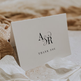 ANDREA Folded White Black Monogram Formal Wedding Thank You Card