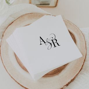 ANDREA Formal Minimal White Black Elegant Wedding Napkin