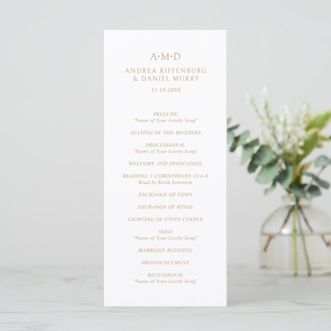 Andrea Gold Elegant Wedding Programme (Standing Front)