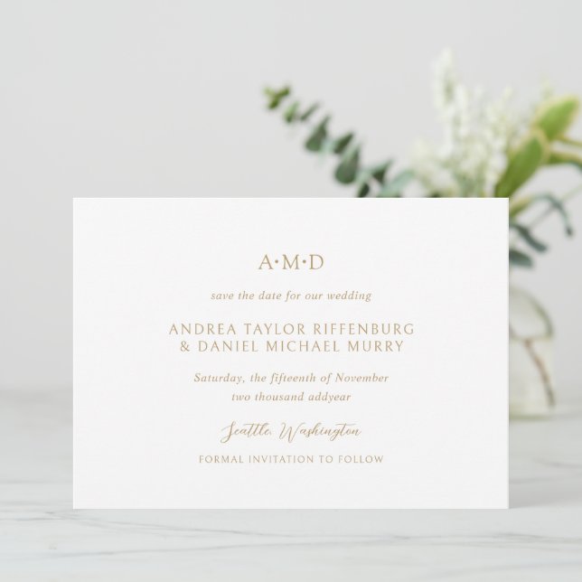 Andrea Gold Elegant Wedding Save The Date (Standing Front)