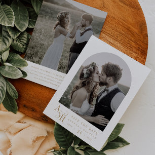 ANDREA Gold White Minimalist Boho Initials Wedding Save The Date