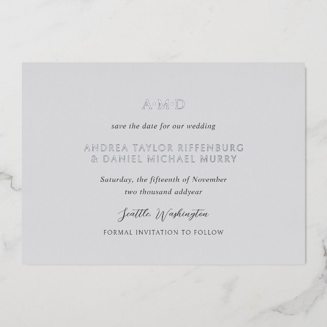 Andrea Grey Elegant Wedding Save the Date (Front)