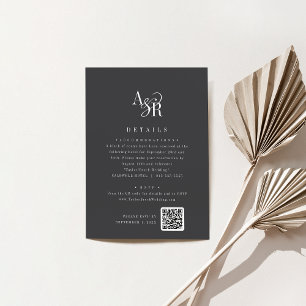 ANDREA Initials Monogram Dark Grey Wedding Details Enclosure Card