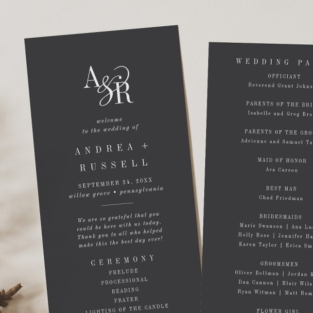 ANDREA Minimal Bold Modern Moody Dark Grey Wedding Programme (ANDREA Minimal Bold Modern Moody Dark Gray Wedding Program)